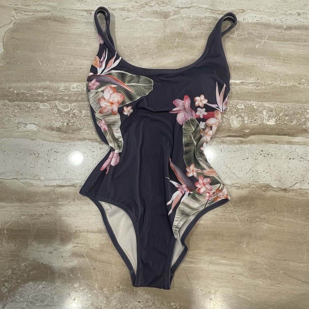 Kona Sol Multicolor‎ 1 Piece Swim Suit L Tropical Floral Soft Girl Built-In Cups